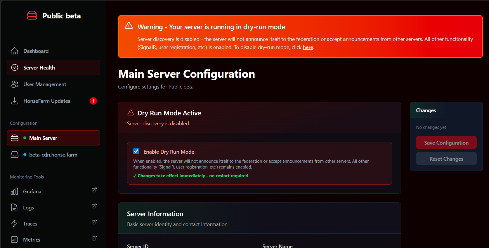 Admin panel dry-run mode toggle